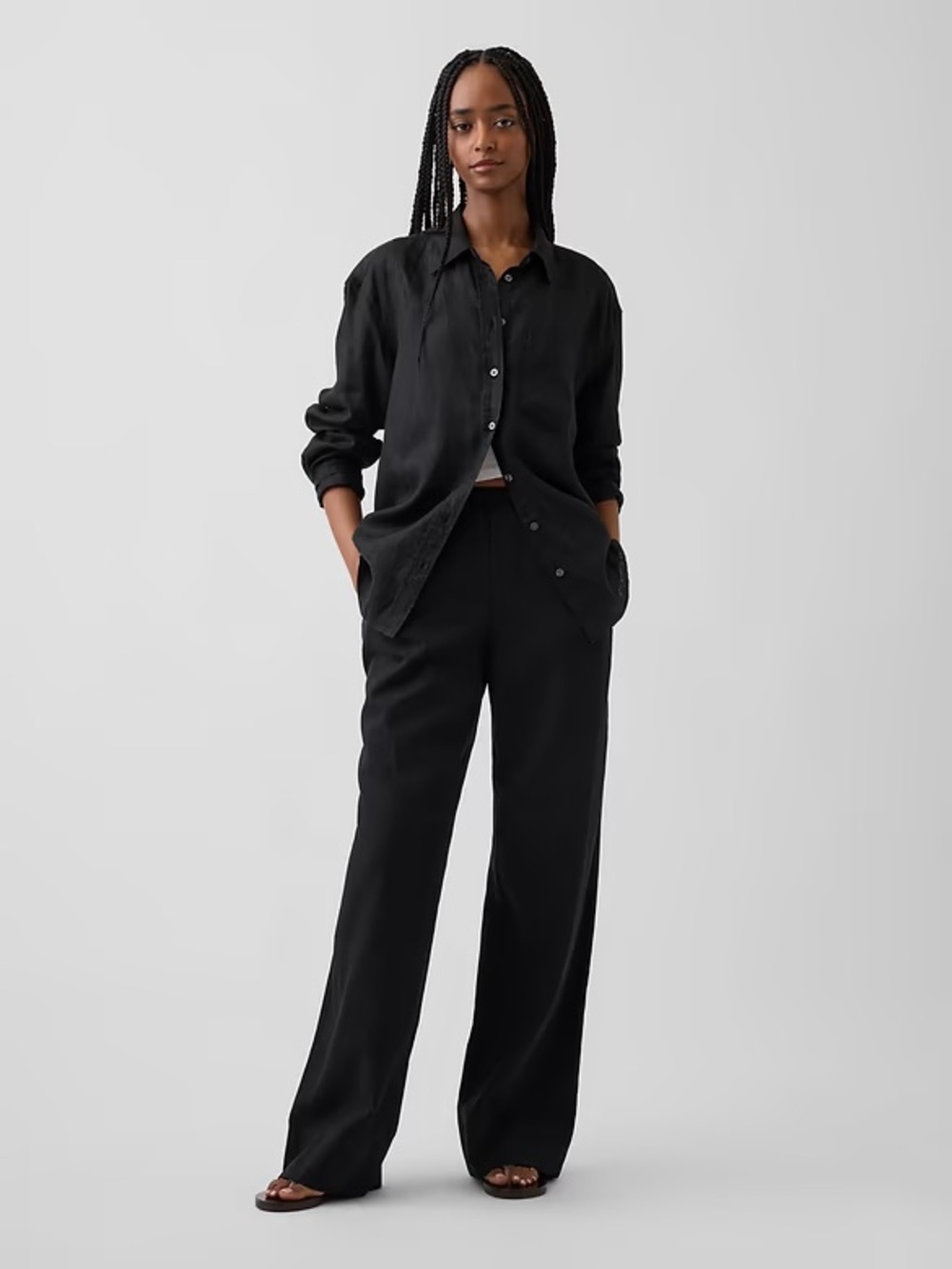 GAP Black Wide-Leg linen blend Women's Pants